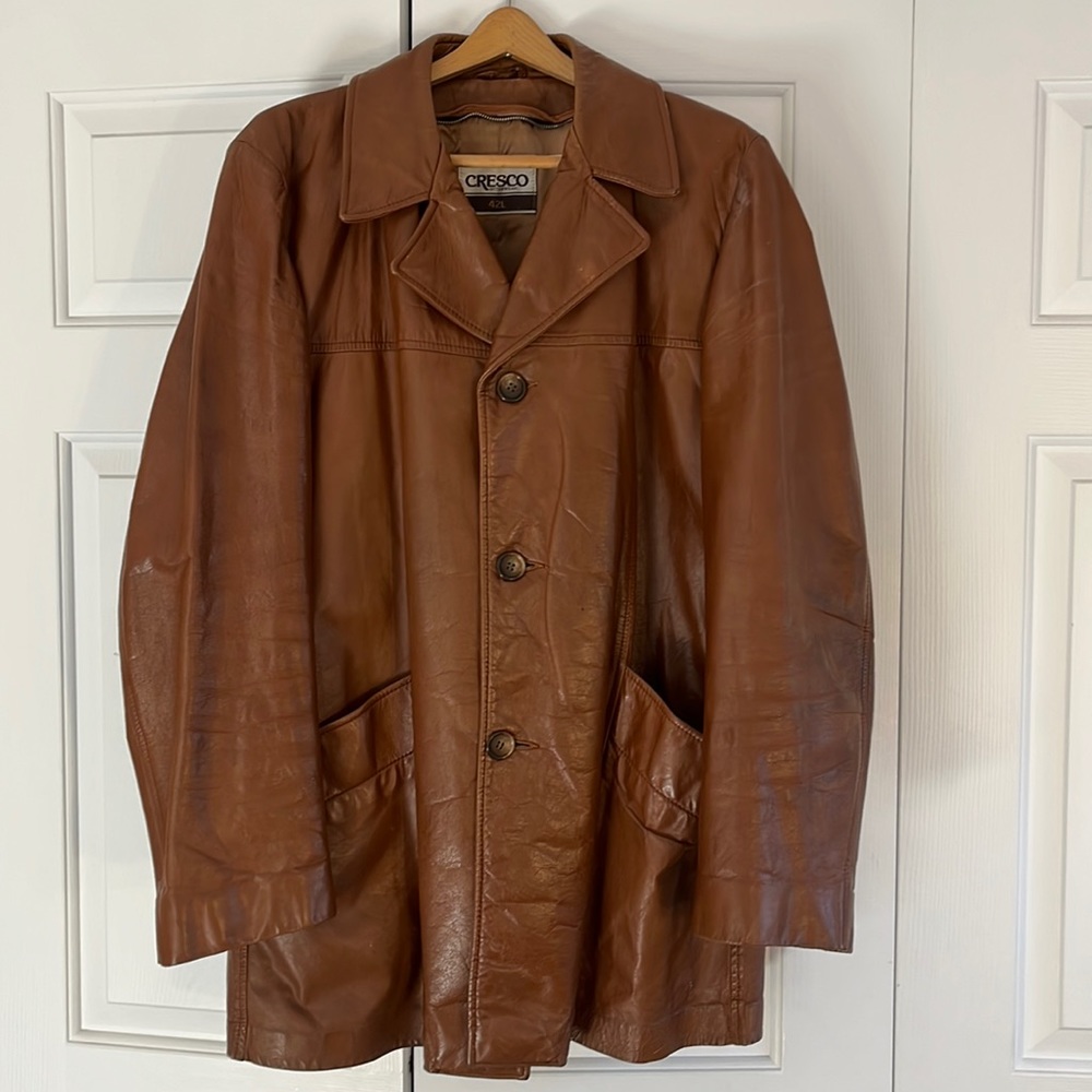 Men’s vintage brown leather jacket, size 42L by Cresco Outerwear.